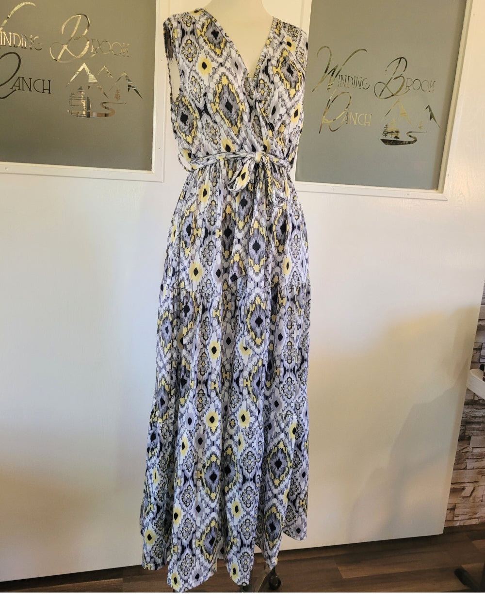 Gray Patterned Flowy Maxi Dress