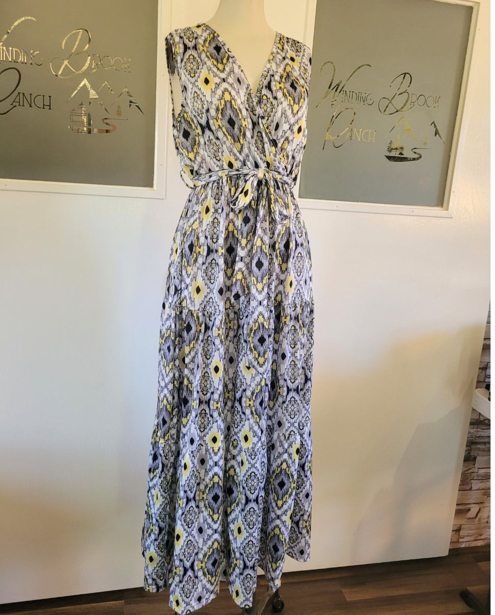 Gray Patterned Flowy Maxi Dress