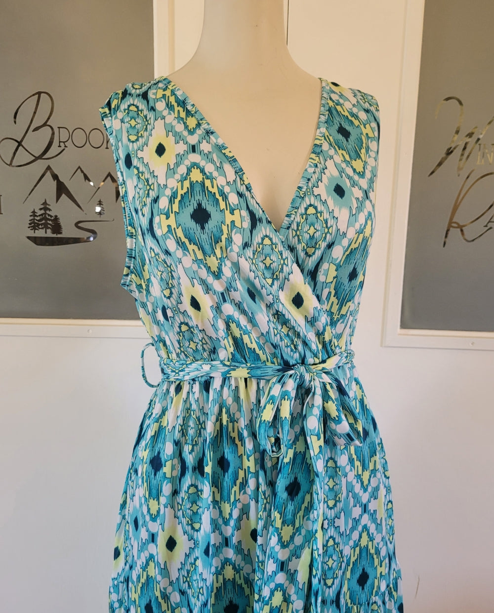 Turquoise Patterned Flowy Maxi Dress