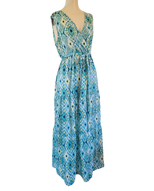 Turquoise Patterned Flowy Maxi Dress