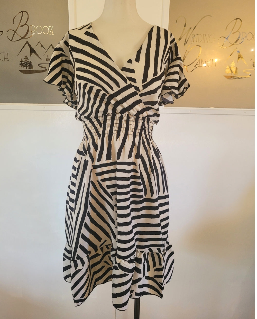 Striped Flutter Sleeve Dress