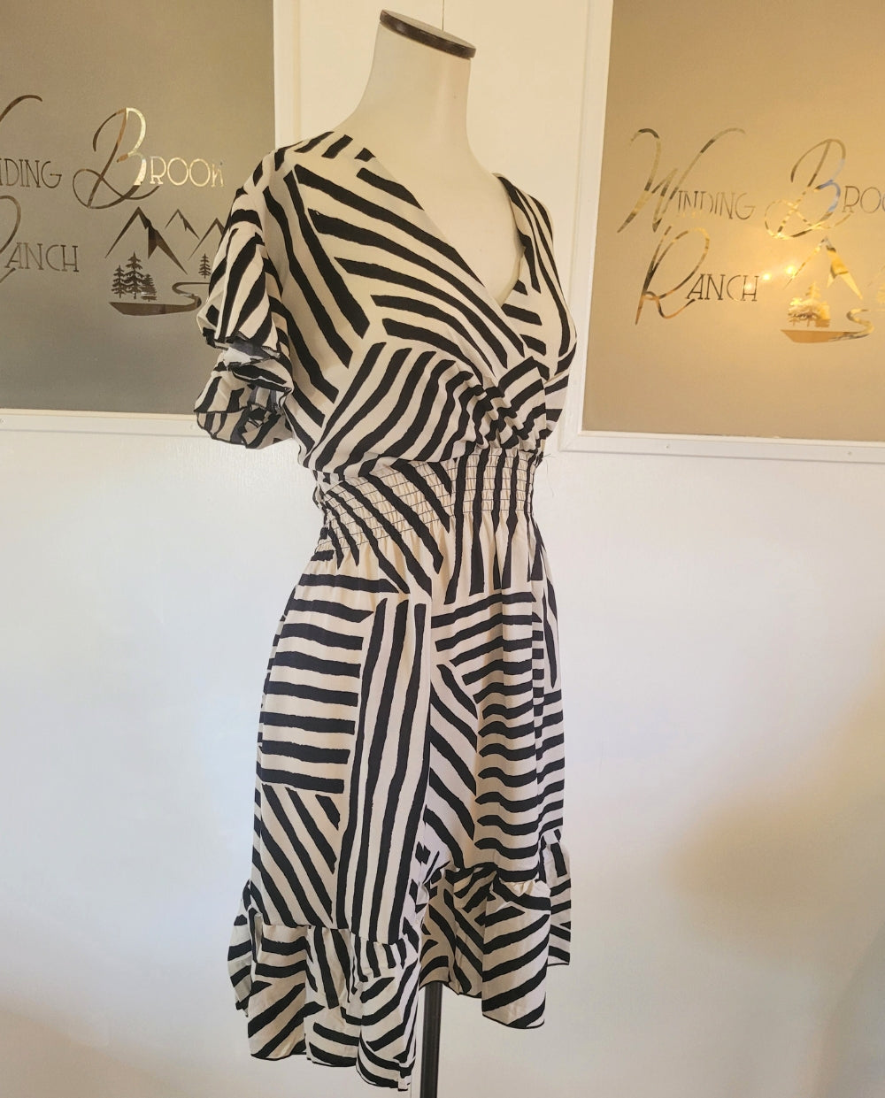 Striped Flutter Sleeve Dress