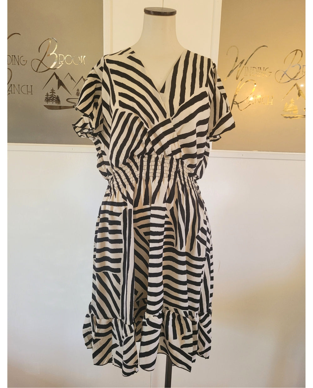 Striped Flutter Sleeve Dress