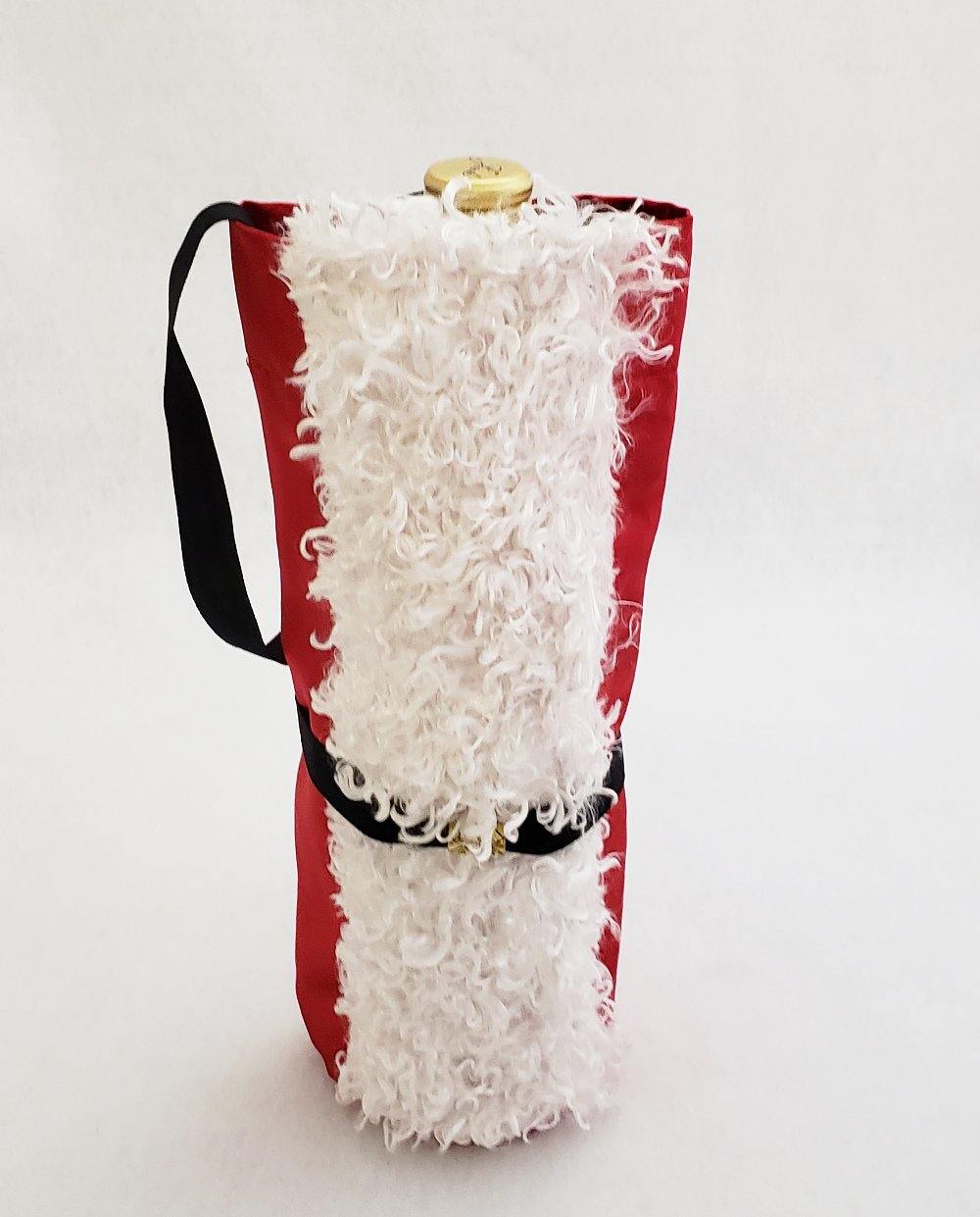 Santa Wine Bag with Fur Trim - Tipsy Totes | Wine Gifts | Beer Koozies | Wine Totes | Simply Fabulous