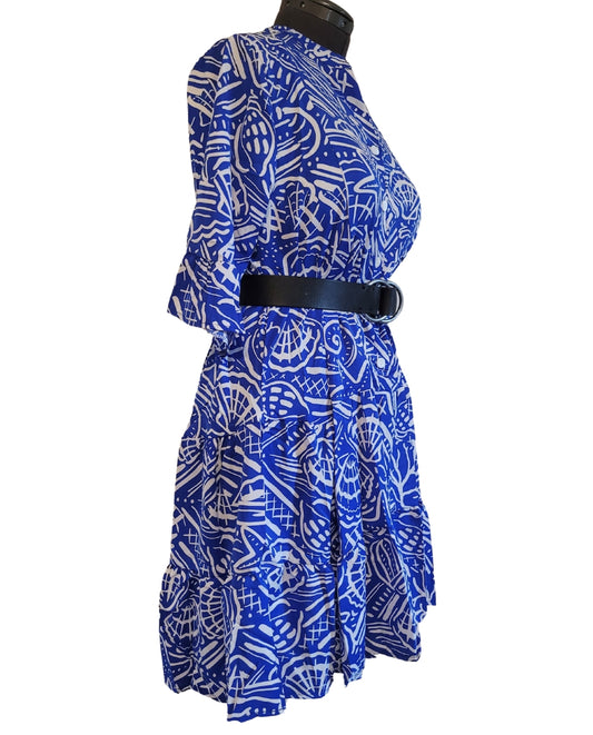 Blue and White Oceanic Print Dress - Plus Size
