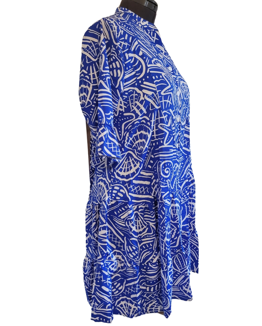 Blue and White Oceanic Print Dress - Plus Size