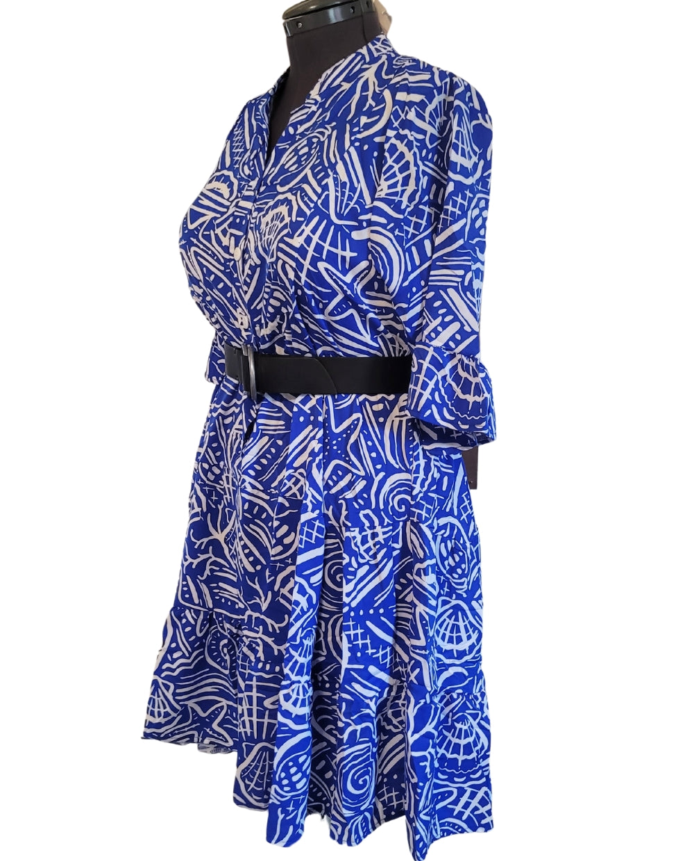 Blue and White Oceanic Print Dress - Plus Size