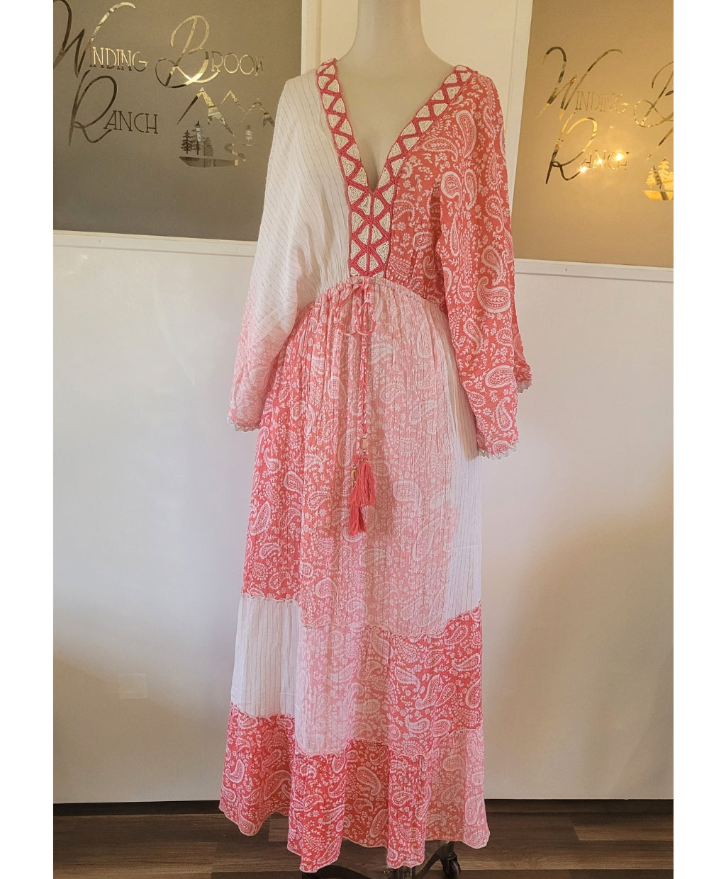 Elegant Sari Dress in Coral
