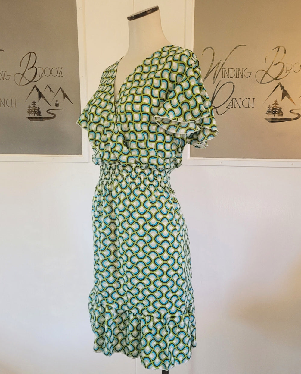 Geometric Design Flutter Sleeve Dress