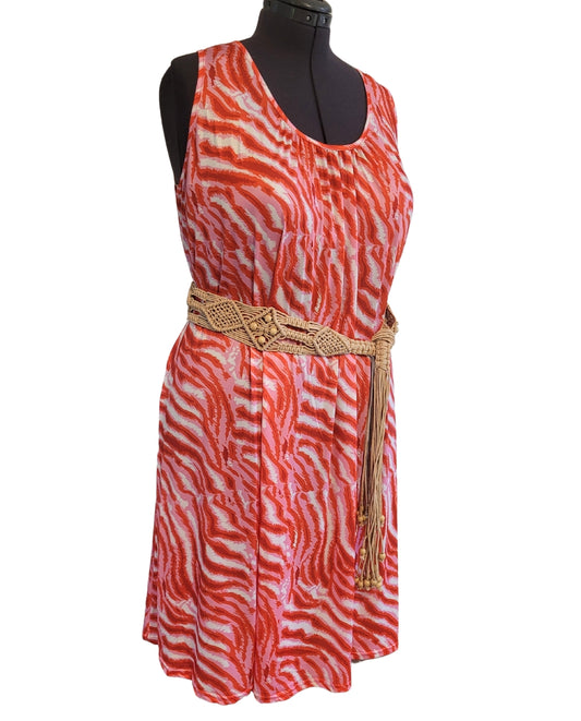 Coral Striped Plus Size Dress with Pockets