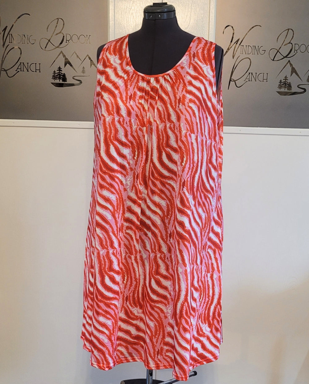 Coral Striped Plus Size Dress with Pockets