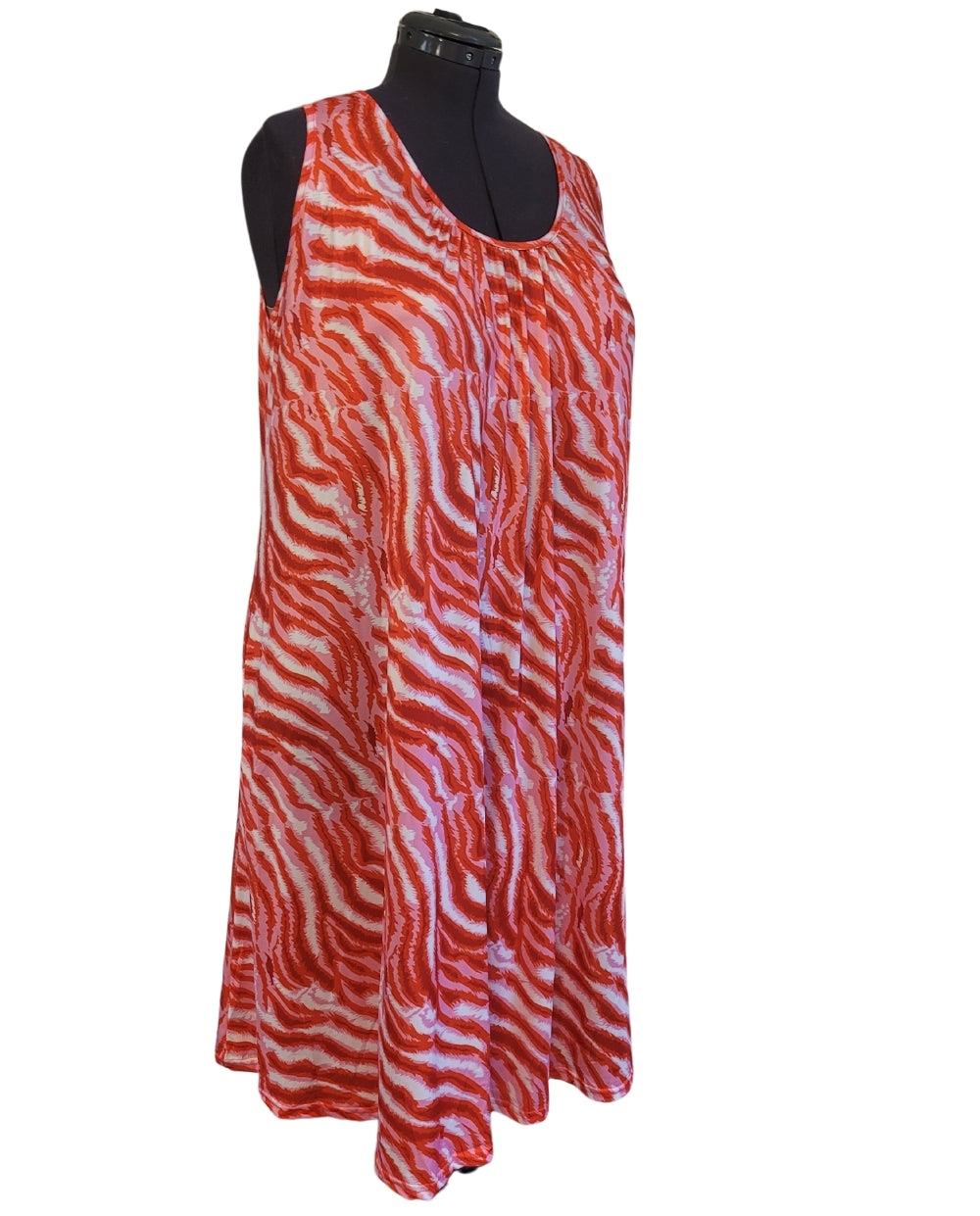 Coral Striped Plus Size Dress with Pockets