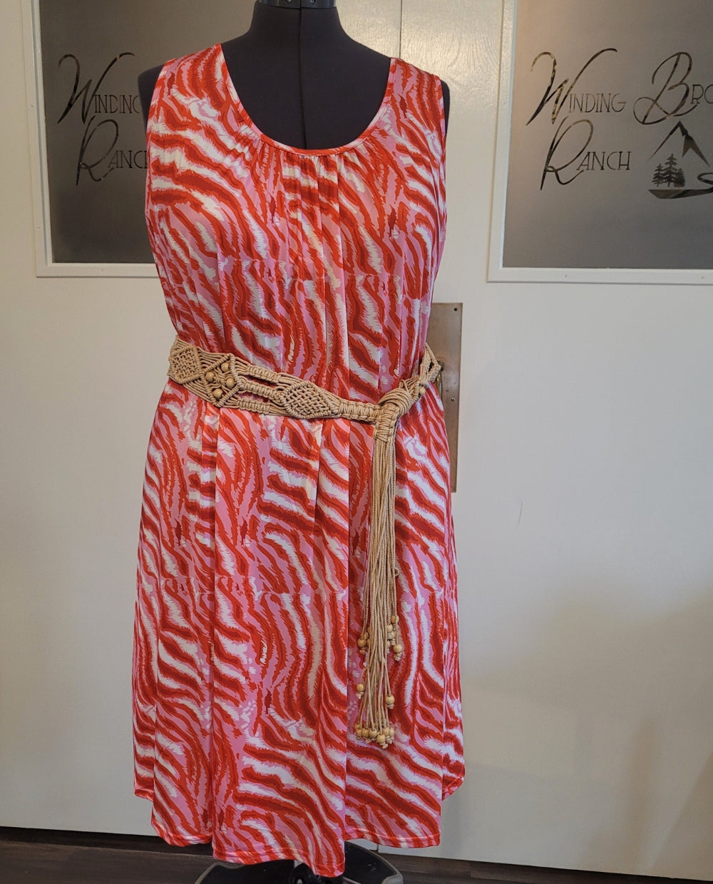 Coral Striped Plus Size Dress with Pockets