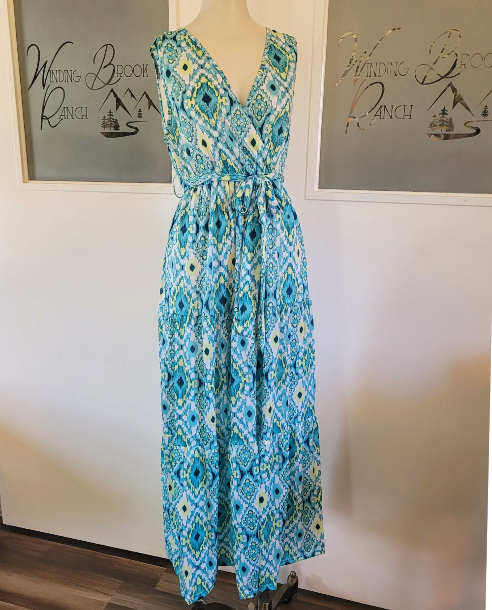 Turquoise Patterned Flowy Maxi Dress