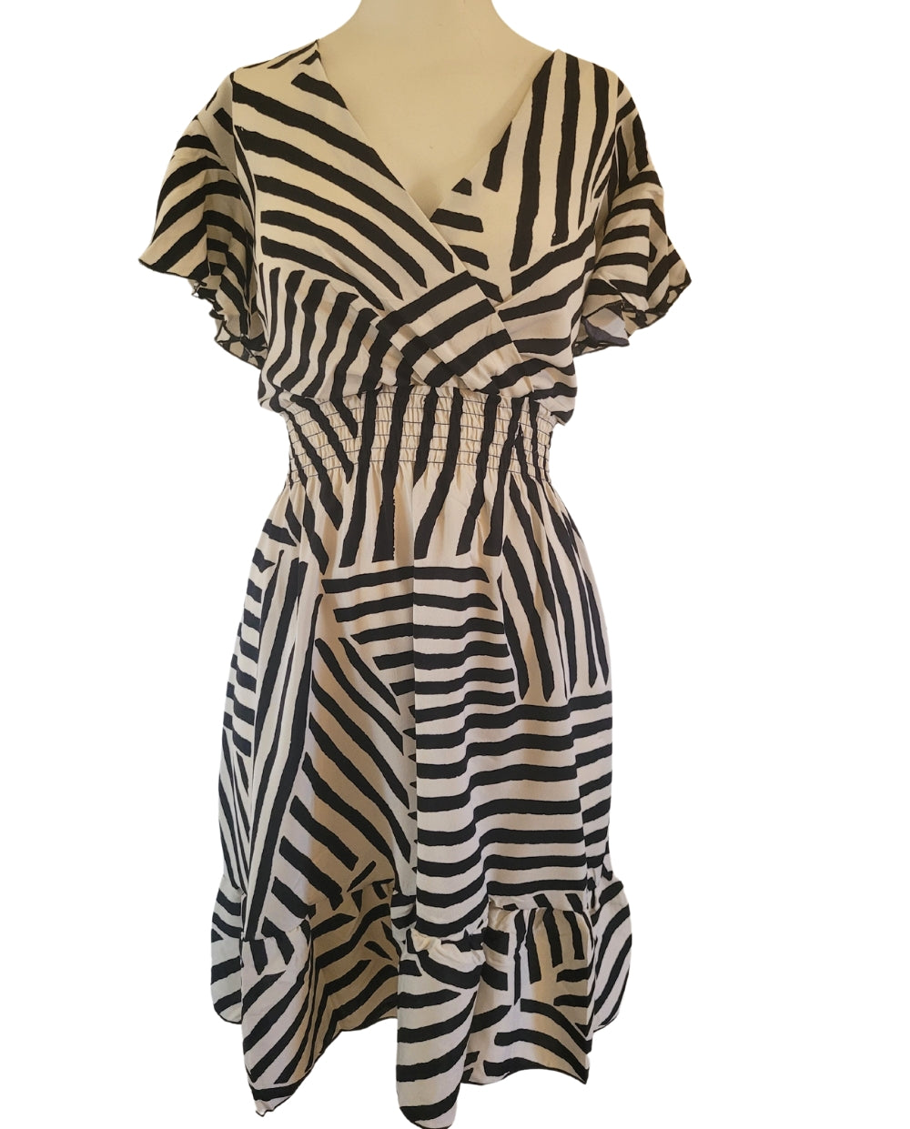 Striped Flutter Sleeve Dress