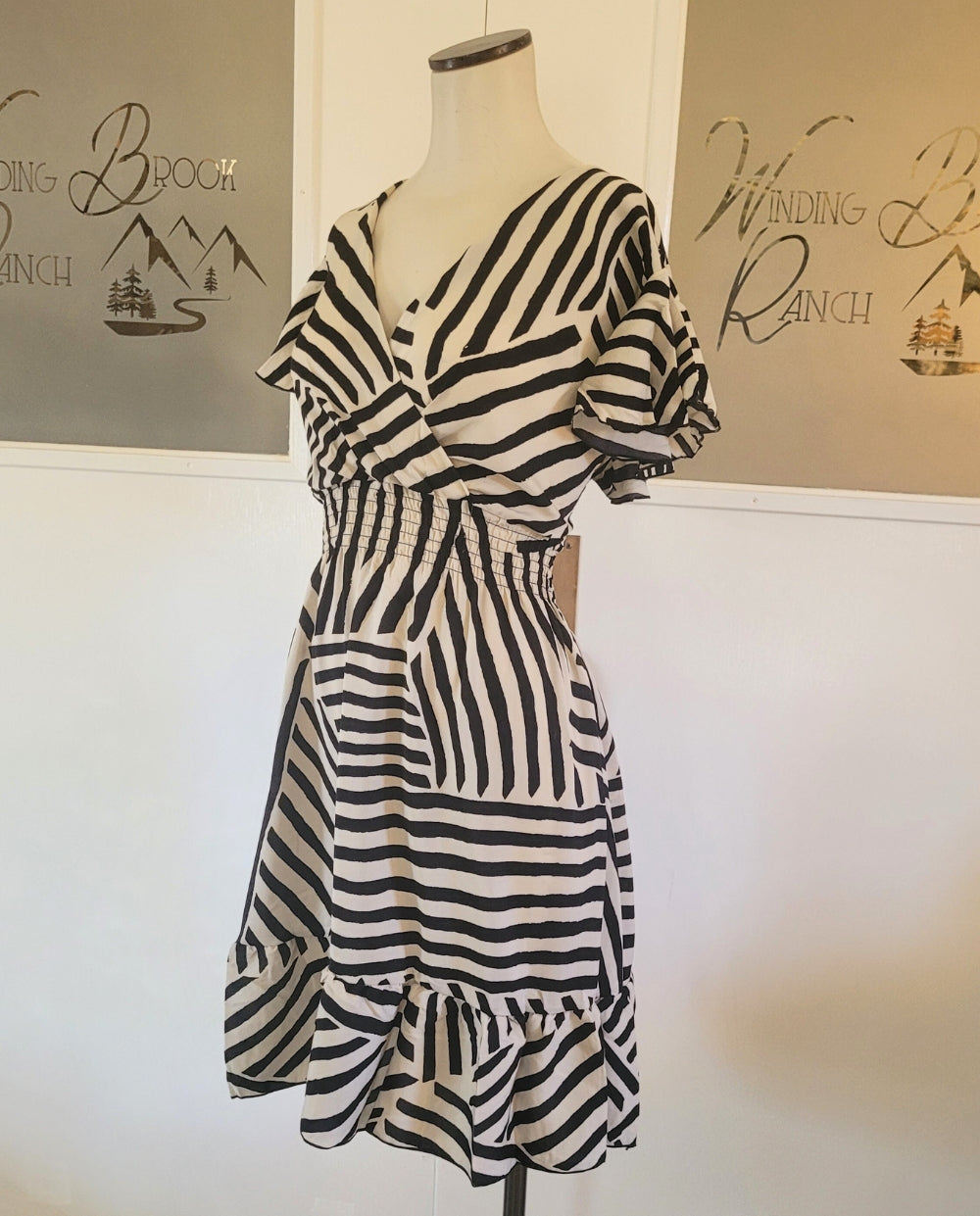 Striped Flutter Sleeve Dress