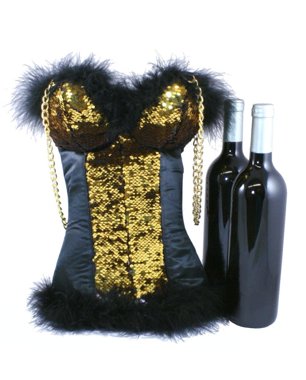 Gold to Black Reversible Sequin Corset Wine Carrier for 2 bottles by Tipsy Totes