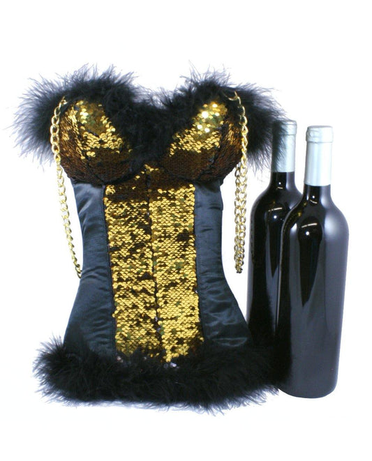 Gold to Black Reversible Sequin Corset Wine Carrier for 2 bottles by Tipsy Totes