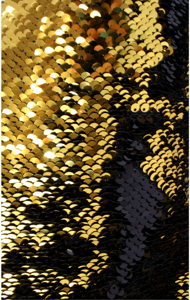 Stiletto Wine Bag in Black and Gold Reversible Mermaid Sequin Fabric