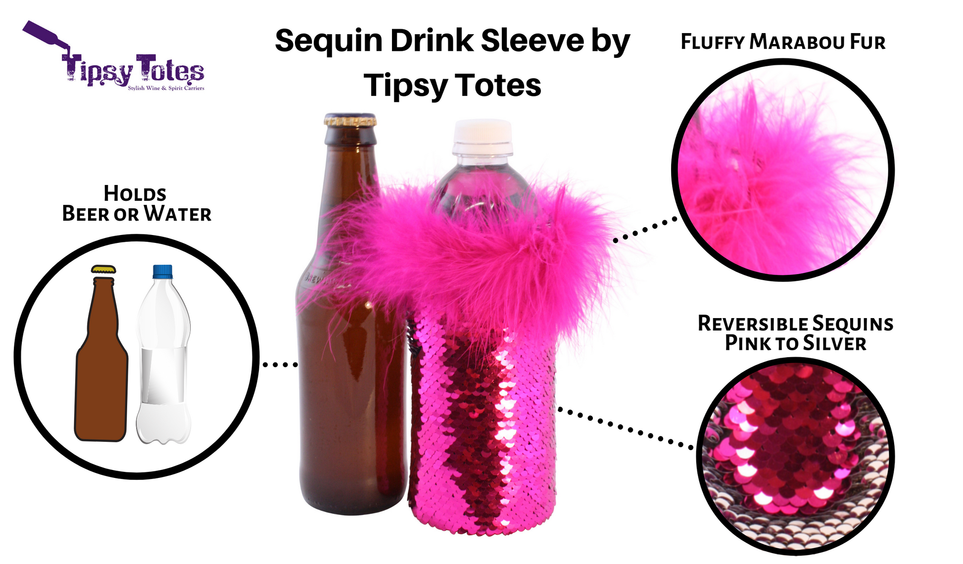 Hot Pink and Silver Sequin Beer Holder for Beer Bottles – Winding Brook  Ranch, Tipsy Totes Gifts, Wine Gifts, Beer Koozies
