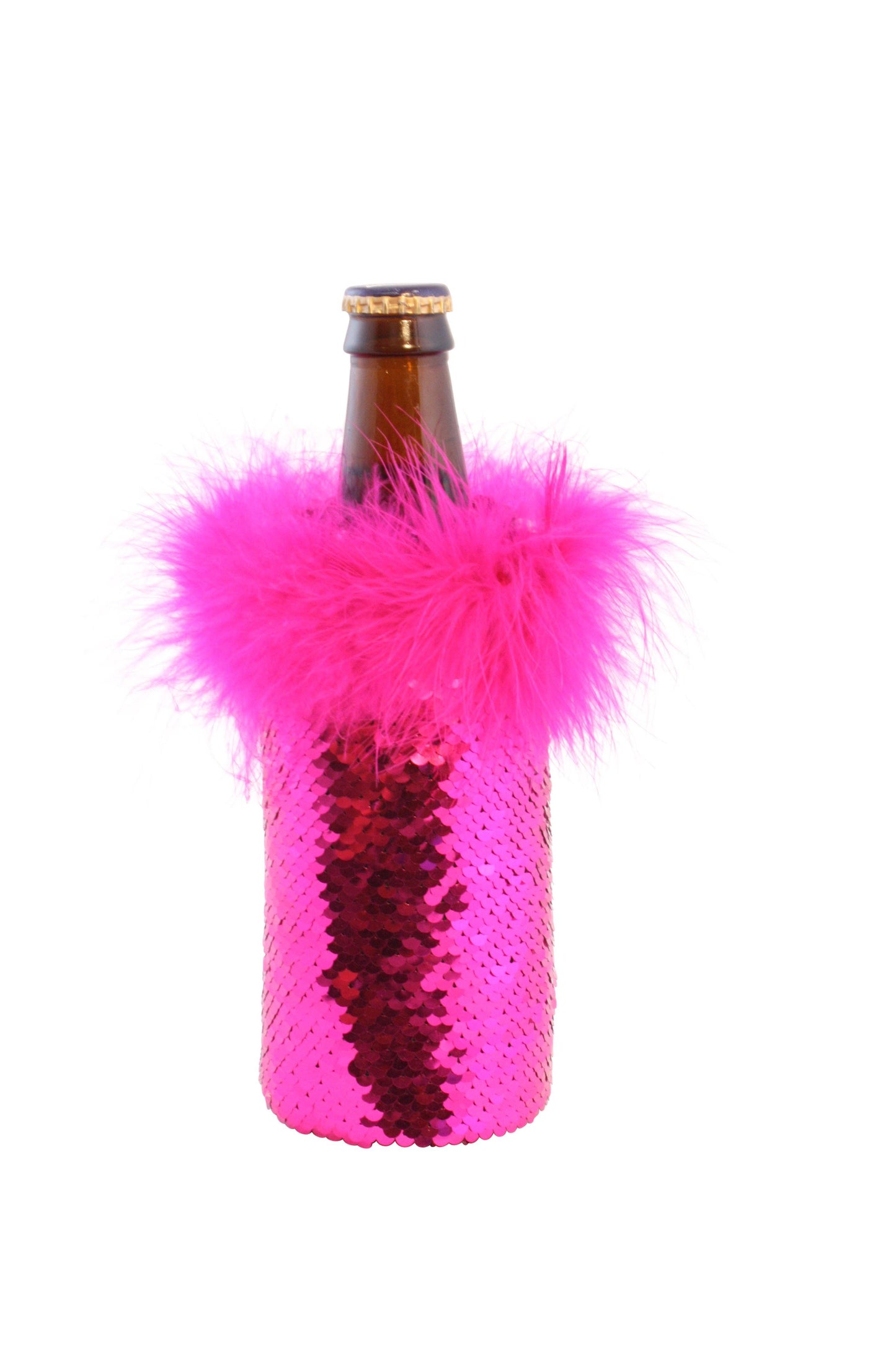 Super Cute Hot Pink Beer Coolie with Reversible Sequins
