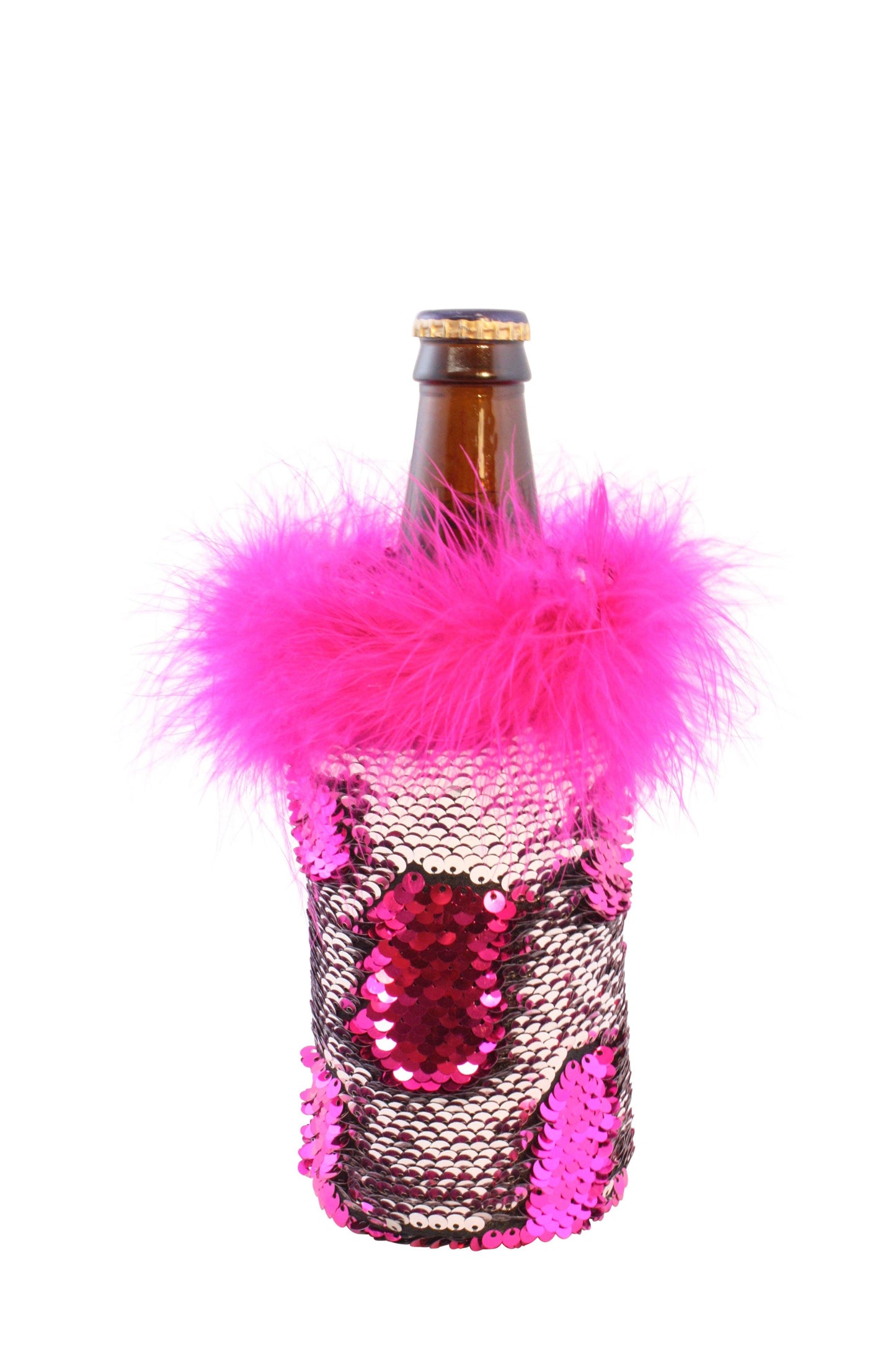 Sequin and Fur Beer Koozie - Great Gift For Beer Lovers