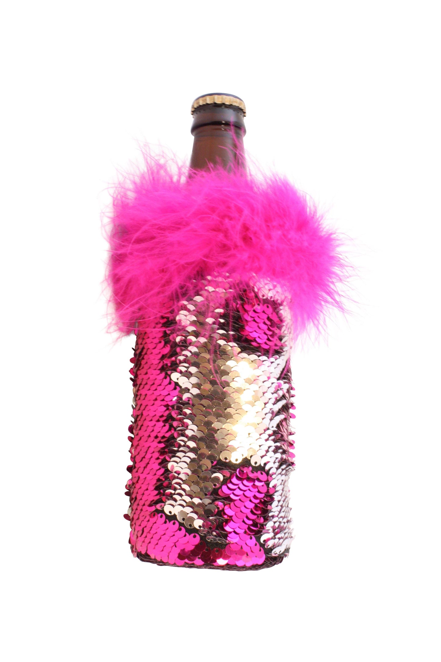 Hot Pink and Silver Reversible Sequin Koozie