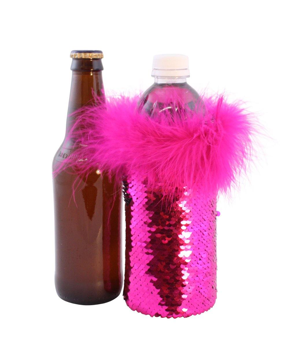 Hot Pink and Silver Sequin Beer Holder for Water or Beer Bottles - Tipsy Totes | Wine Gifts | Beer Koozies | Wine Totes | Simply Fabulous