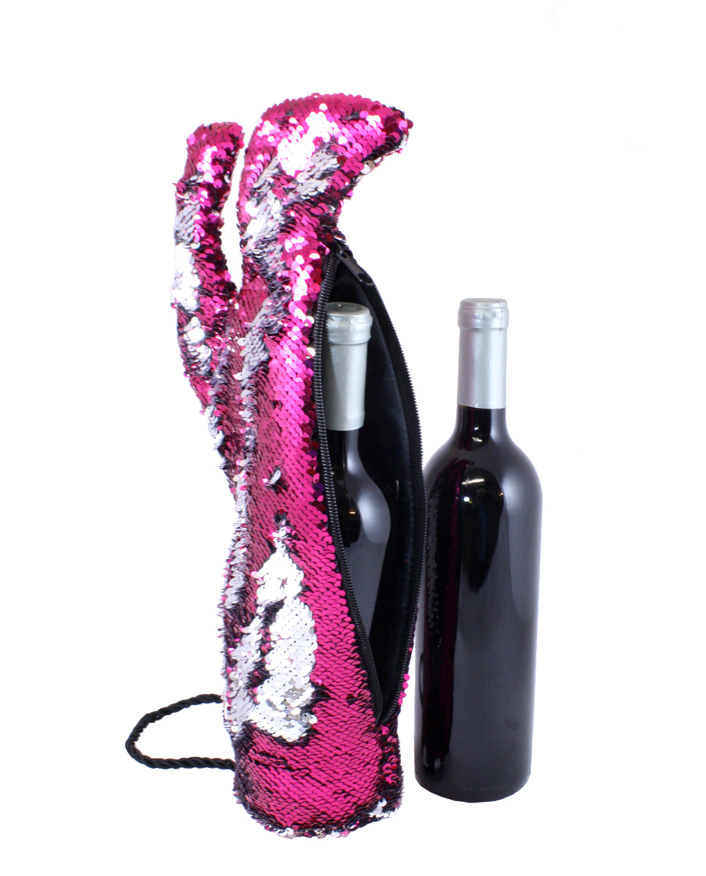Stiletto Wine Bag by Tipsy Totes in Hot Pink to Silver Reversible Sequins