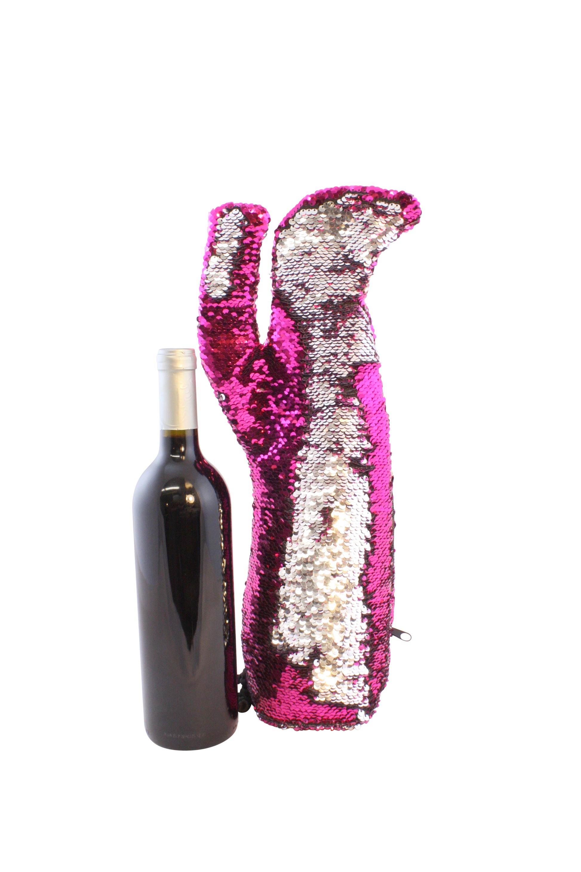 Sexy Stiletto Fashion Wine Bag in Hot Pink and Silver Sequins by Tipsy Totes