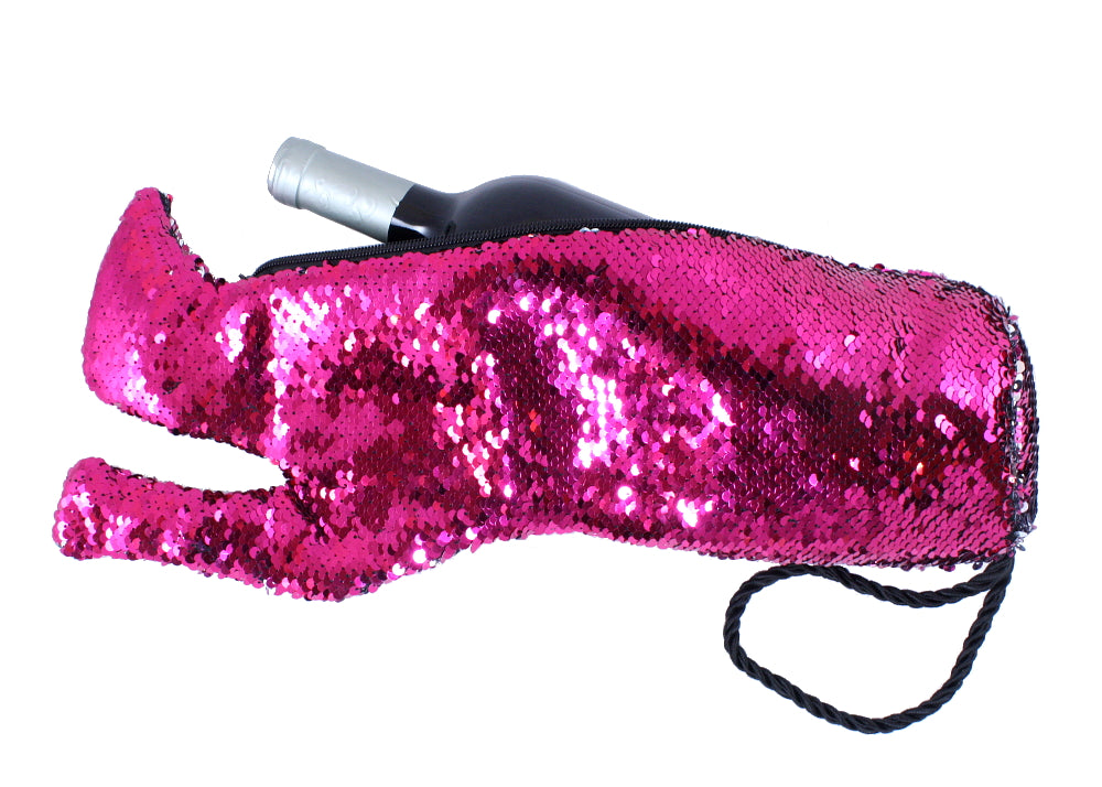 Stiletto Wine Bag in Hot Pink/Silver Sequins Reversible Mermaid Sequin Fabric