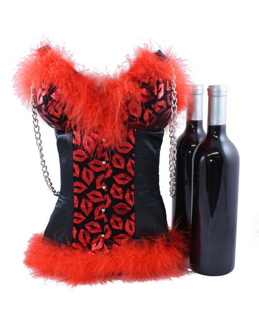 Red Metallic Lips Corset Wine Bag Tote by Tipsy Totes