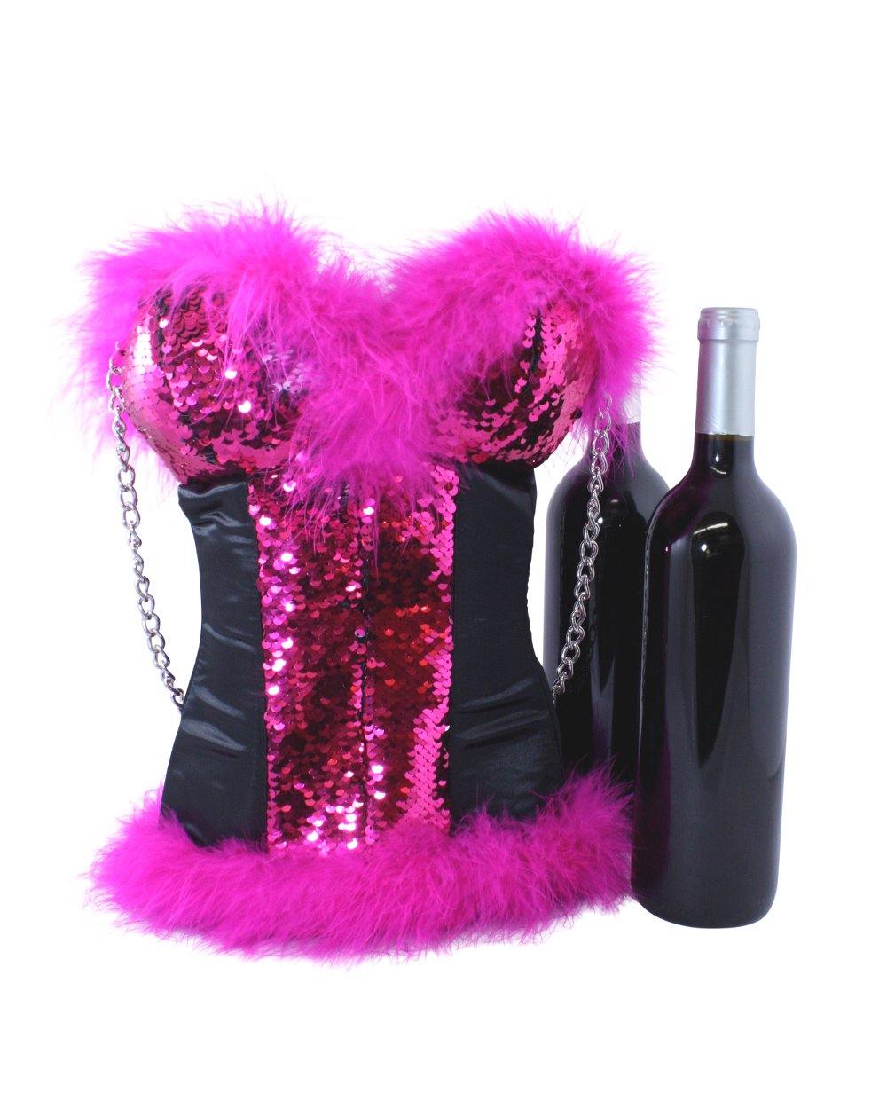 Corset Wine Bag in Hot Pink to Silver Reversible Sequins by Tipsy Totes