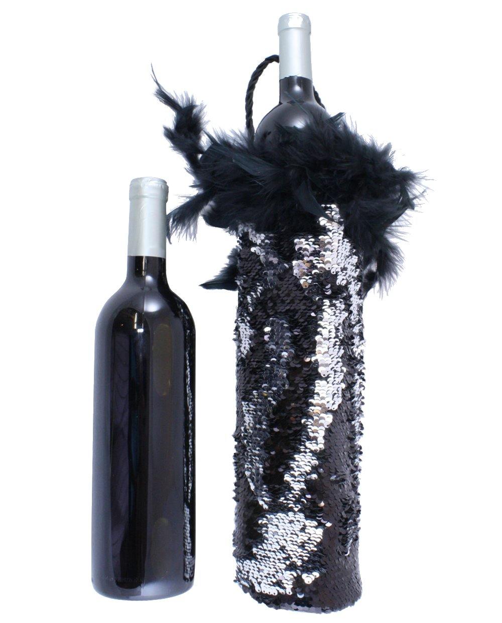 Silver and Black Sequin Fashion Wine Tote by Tipsy Totes