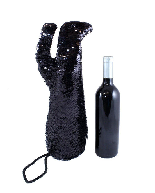 Silver and Black Reversible Sequin Stiletto Wine Bag by Tipsy Totes