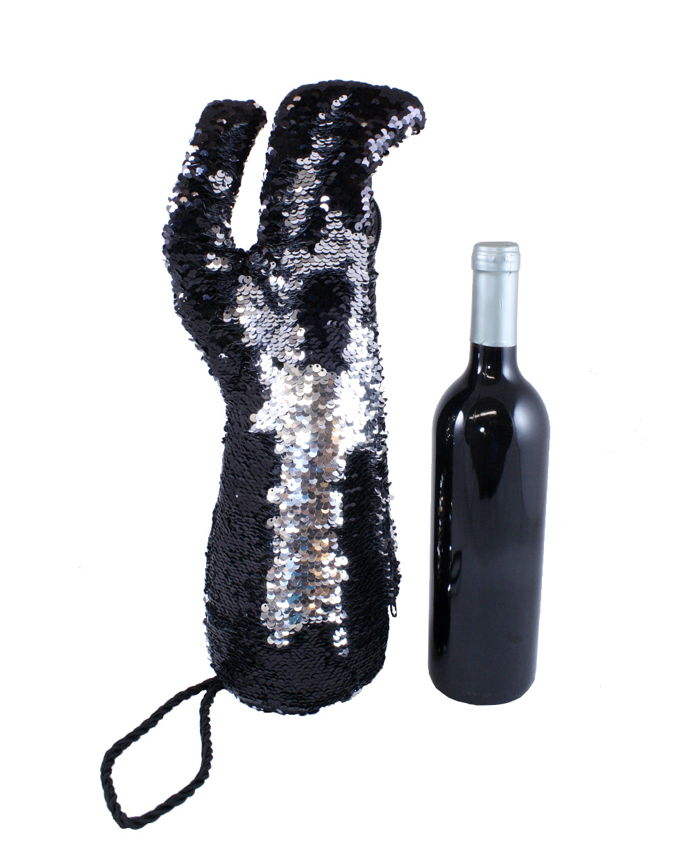 Silver and Black Sequin Insulated Wine Bag Stiletto by Tipsy Totes