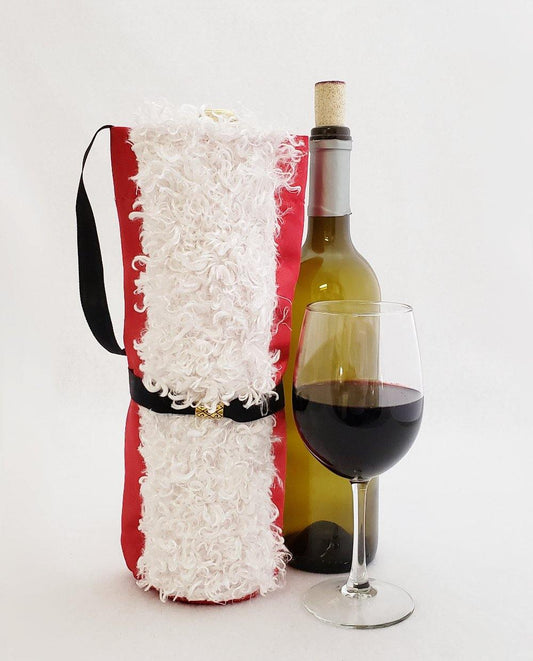 Santa Wine Bag with Fur Trim - Tipsy Totes | Wine Gifts | Beer Koozies | Wine Totes | Simply Fabulous