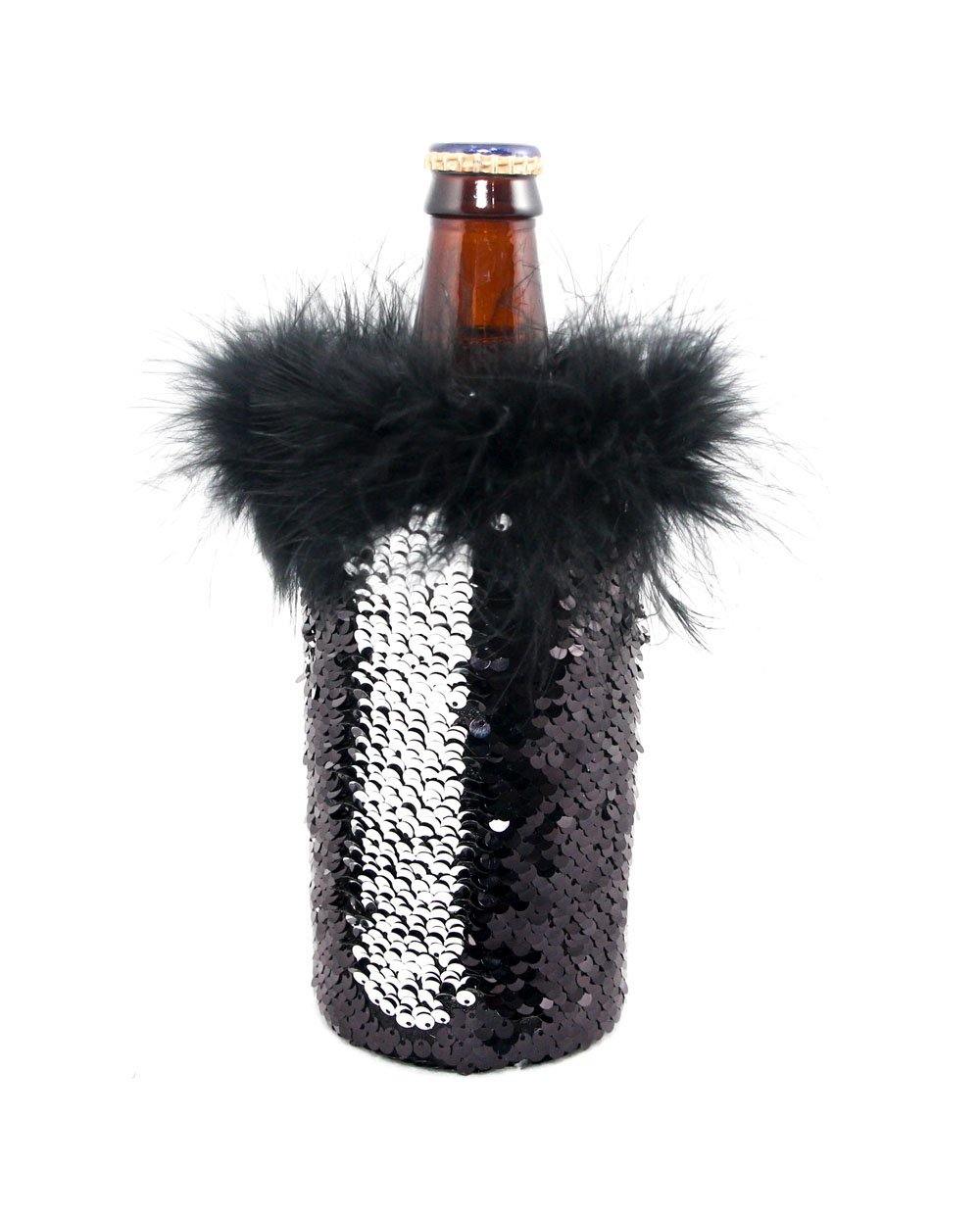 Black and Silver Reversible Mermaid Sequin Fabric Beer Coolies for Water or Beer Bottles - Tipsy Totes | Wine Gifts | Beer Koozies | Wine Totes | Simply Fabulous