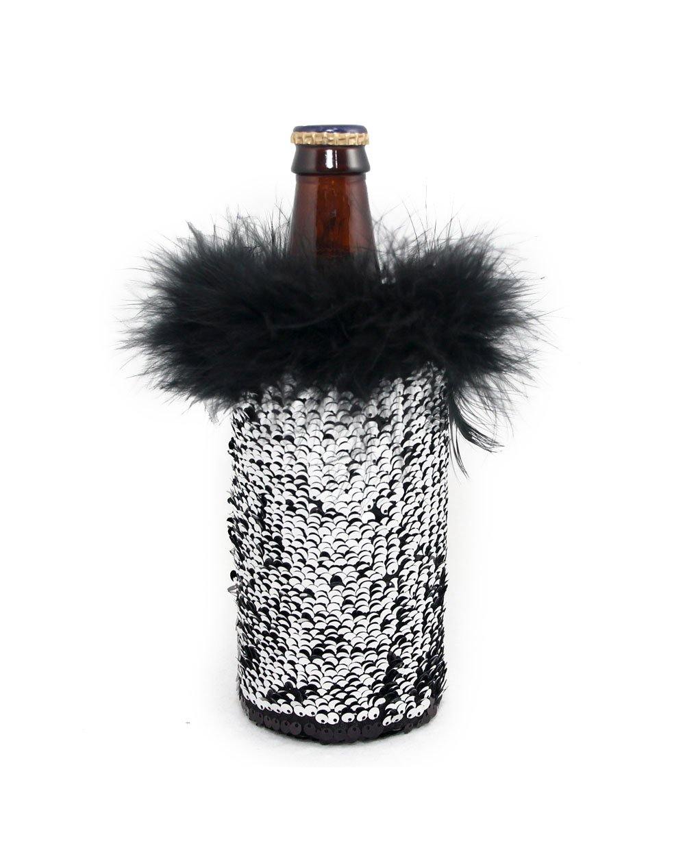 Black and Silver Reversible Mermaid Sequin Fabric Beer Coolies for Water or Beer Bottles - Tipsy Totes | Wine Gifts | Beer Koozies | Wine Totes | Simply Fabulous