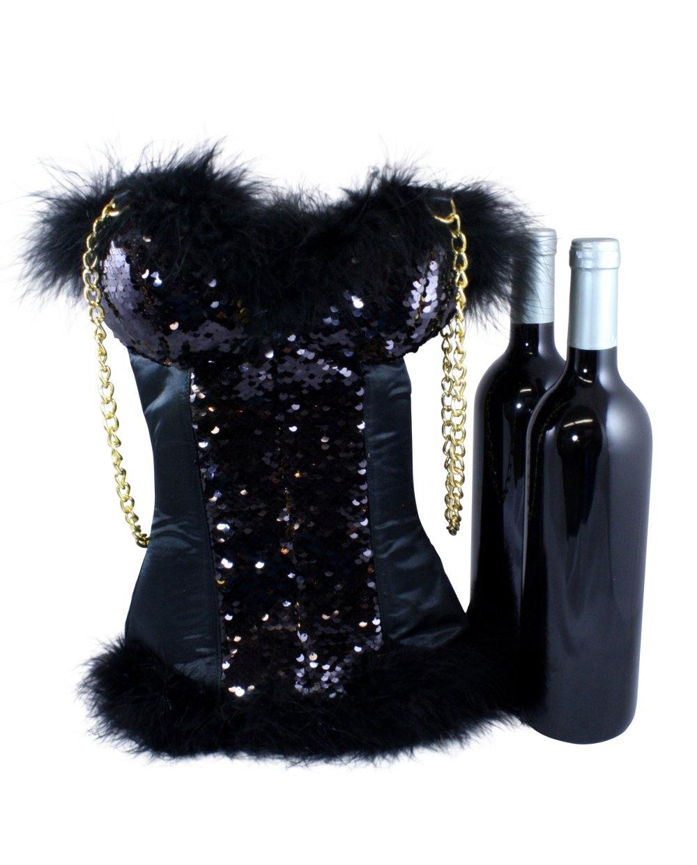 Corset Wine Bag for 2 Bottles in Reversible Black/Gold Sequins by Tipsy Totes