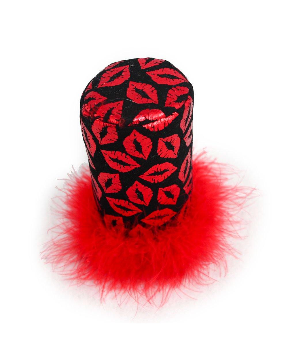 Insulated Beer Koozie by Tipsy Totes in Red Sexy Lip Print with Fur