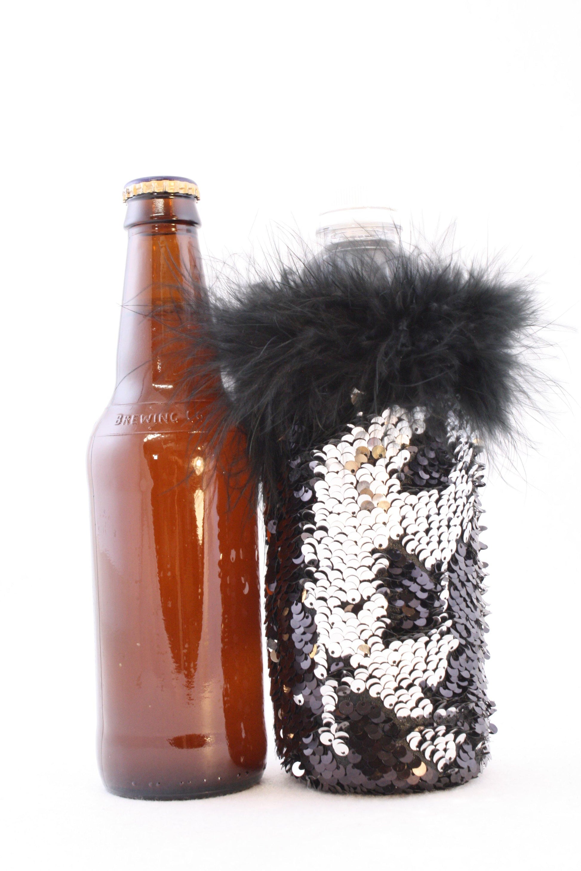 Black and Silver Reversible Mermaid Sequin Beer Coolies – Winding